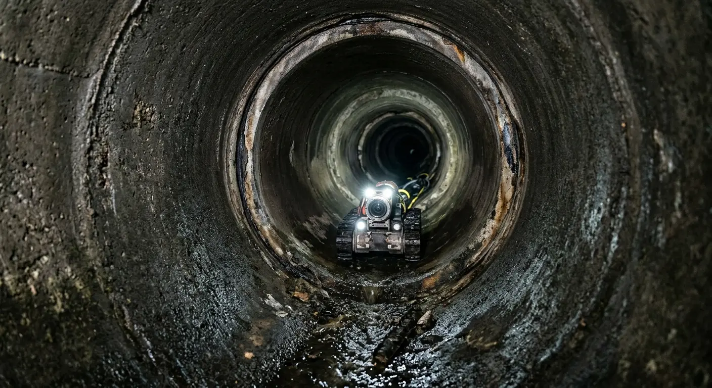 Robotic sewer camera inspecting pipe interior for Drain Snake Service in Keyes